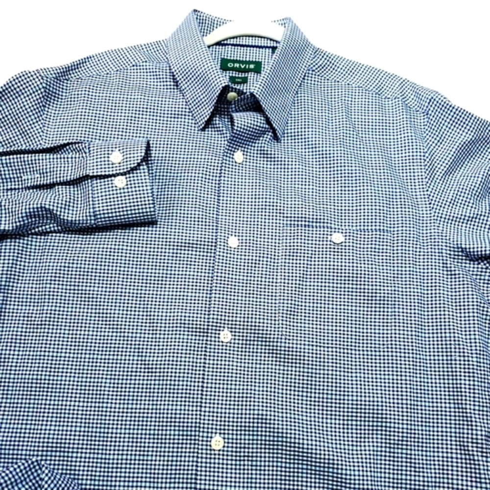 Orvis Men's Blue and white Long Sleeve Button-down Size Large‎ Tall